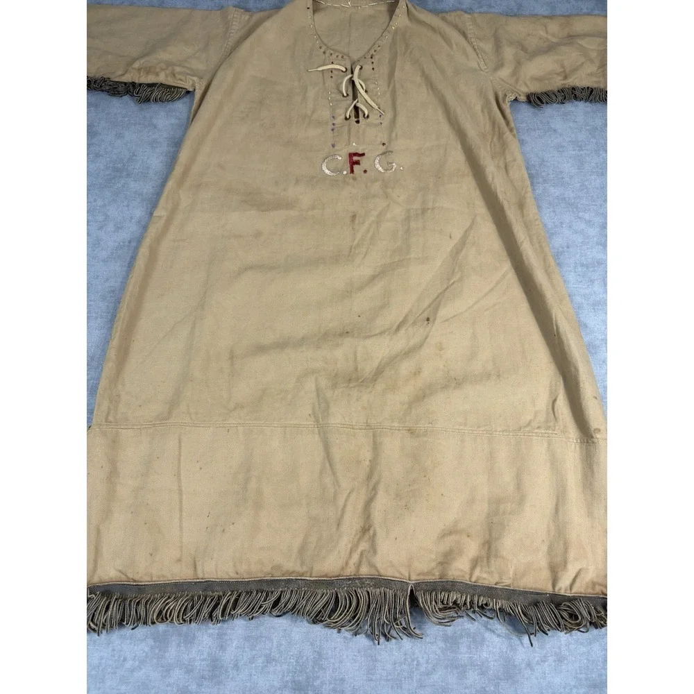 Vintage Handmade Camp Ceremonial Dress Fringe Embroidered CFG Folk Costume